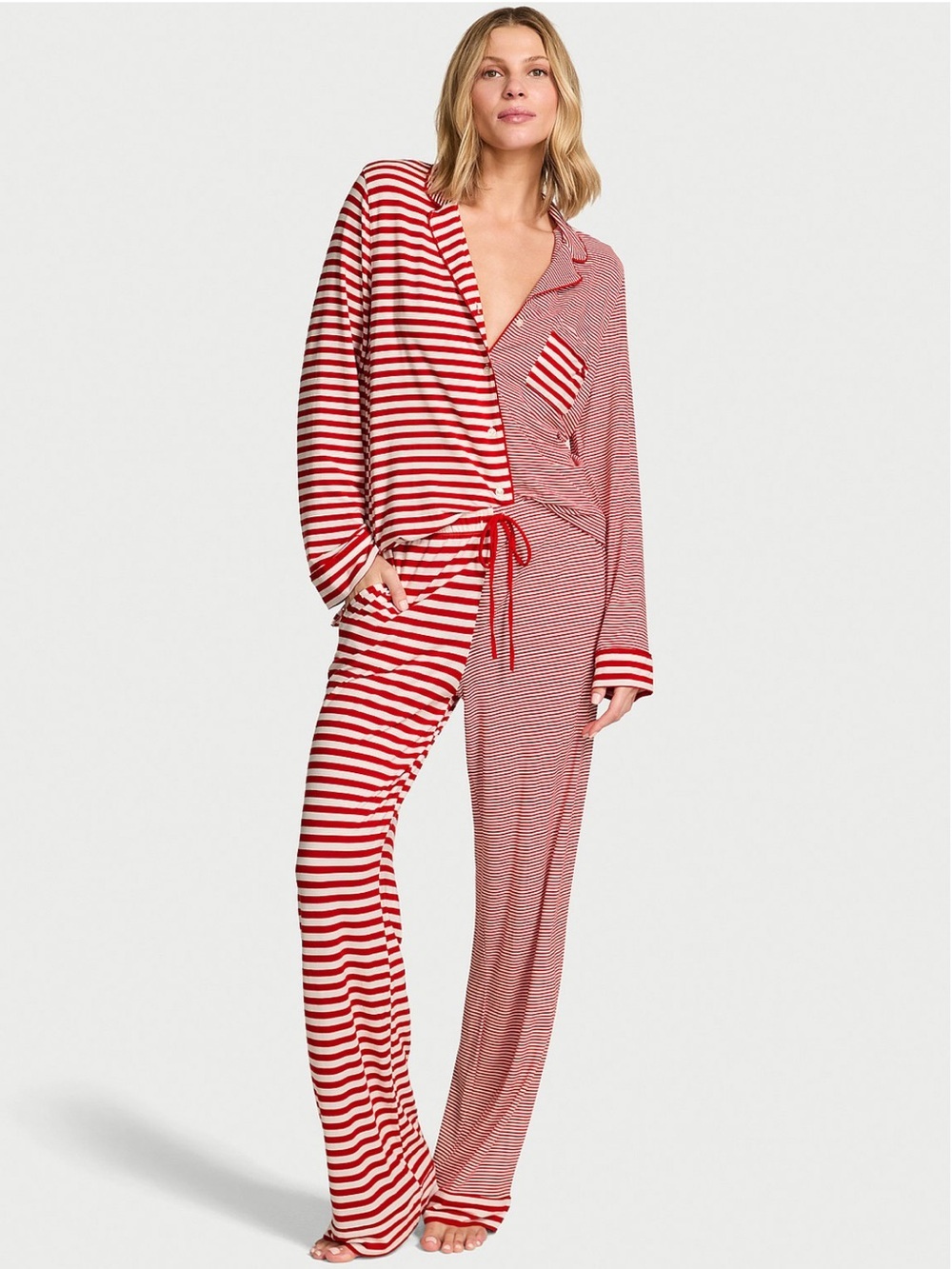 Victoria's Secret Red & White Striped Pajama Set